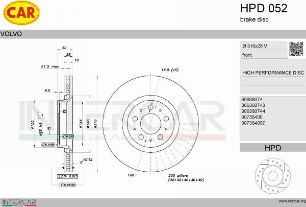 CAR HPD 052 - Гальмівний диск autozip.com.ua