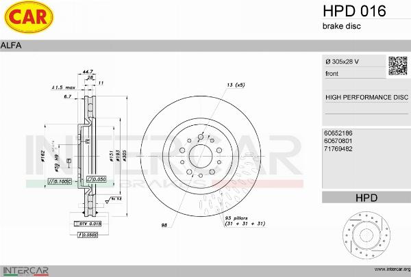 CAR HPD 016 - Гальмівний диск autozip.com.ua