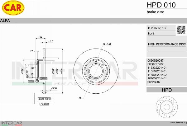 CAR HPD 010 - Гальмівний диск autozip.com.ua