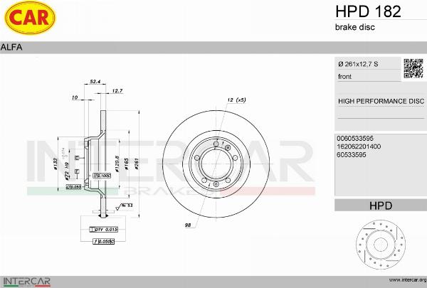 CAR HPD 182 - Гальмівний диск autozip.com.ua