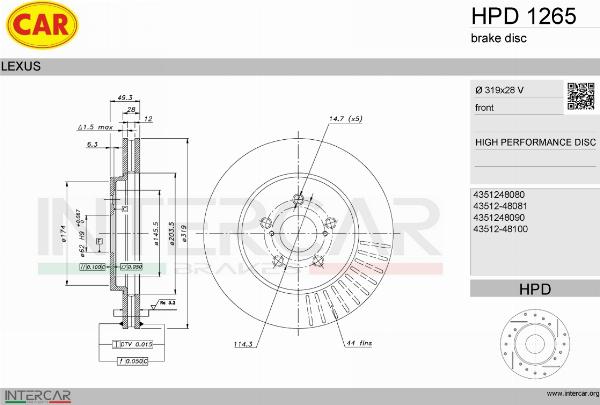 CAR HPD 1265 - Гальмівний диск autozip.com.ua