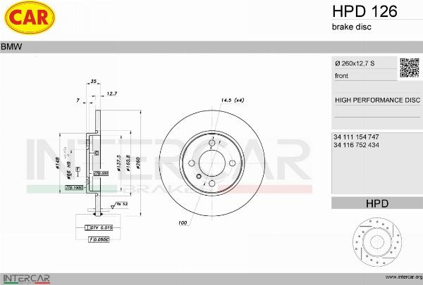 CAR HPD 126 - Гальмівний диск autozip.com.ua