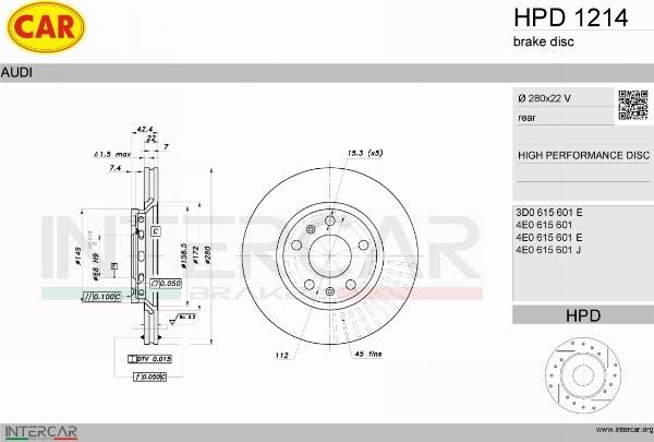 CAR HPD 1214 - Гальмівний диск autozip.com.ua