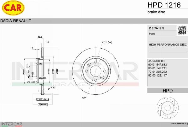 CAR HPD 1216 - Гальмівний диск autozip.com.ua