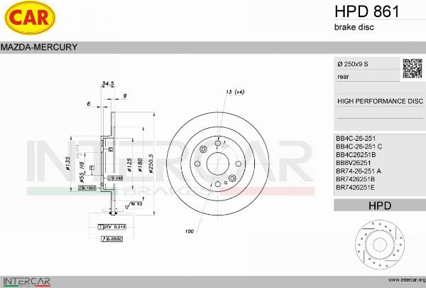CAR HPD 861 - Гальмівний диск autozip.com.ua