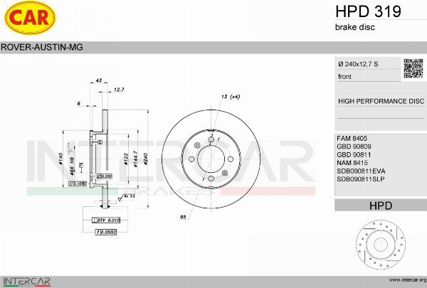 CAR HPD 319 - Гальмівний диск autozip.com.ua