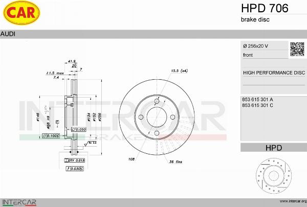 CAR HPD 706 - Гальмівний диск autozip.com.ua