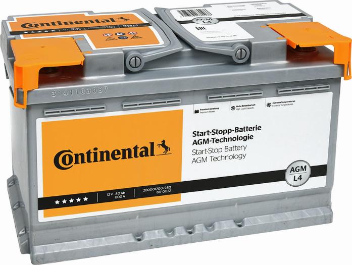 Continental 2800012007280 - Стартерна акумуляторна батарея, АКБ autozip.com.ua