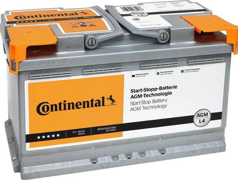 CONTINENTAL 2800012007280 - Стартерна акумуляторна батарея, АКБ autozip.com.ua