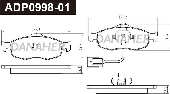 Danaher ADP0998-01 - Гальмівні колодки, дискові гальма autozip.com.ua