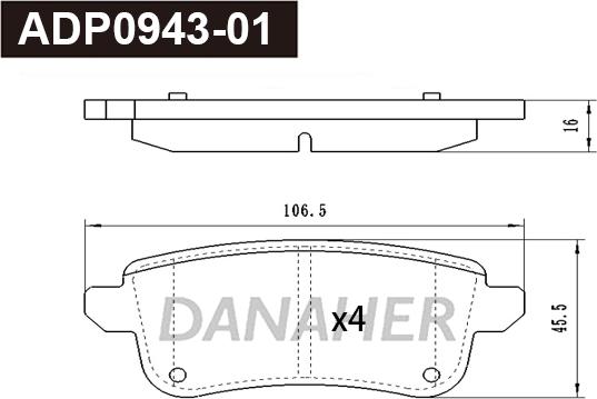 Danaher ADP0943-01 - Гальмівні колодки, дискові гальма autozip.com.ua