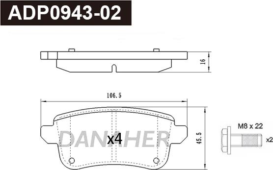 Danaher ADP0943-02 - Гальмівні колодки, дискові гальма autozip.com.ua