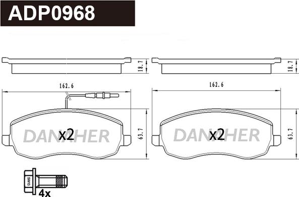 Danaher ADP0968 - Гальмівні колодки, дискові гальма autozip.com.ua