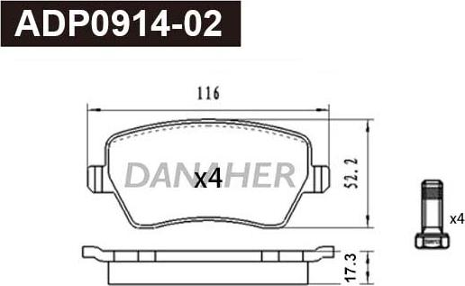 Danaher ADP0914-02 - Гальмівні колодки, дискові гальма autozip.com.ua