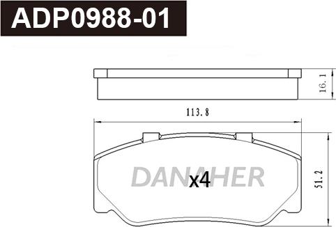 Danaher ADP0988-01 - Гальмівні колодки, дискові гальма autozip.com.ua