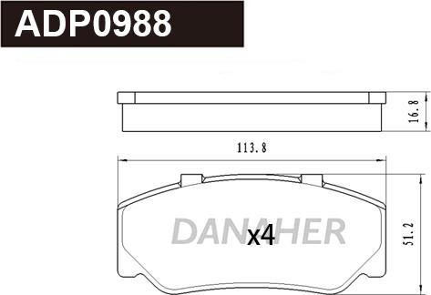 Danaher ADP0988 - Гальмівні колодки, дискові гальма autozip.com.ua