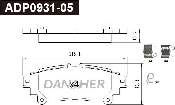 Danaher ADP0931-05 - Гальмівні колодки, дискові гальма autozip.com.ua