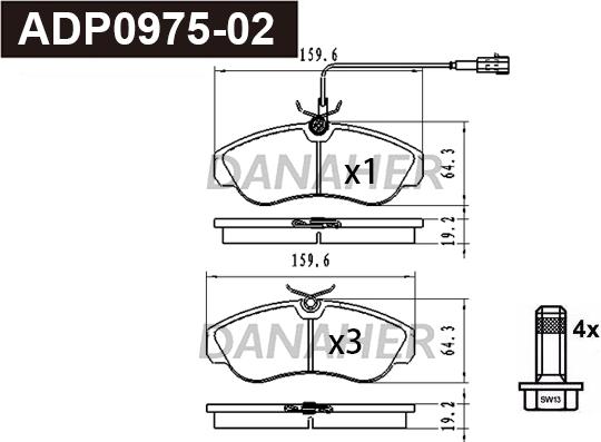 Danaher ADP0975-02 - Гальмівні колодки, дискові гальма autozip.com.ua