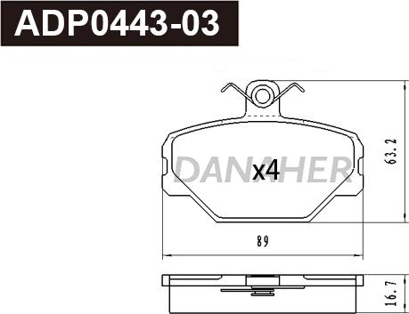 Danaher ADP0443-03 - Гальмівні колодки, дискові гальма autozip.com.ua