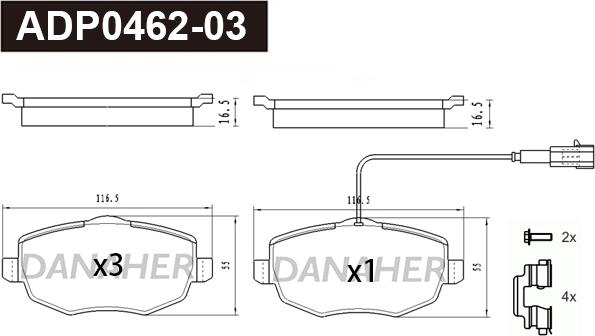 Danaher ADP0462-03 - Гальмівні колодки, дискові гальма autozip.com.ua