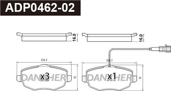 Danaher ADP0462-02 - Гальмівні колодки, дискові гальма autozip.com.ua