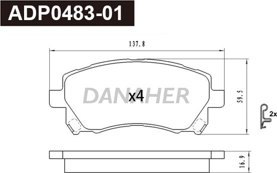 Danaher ADP0483-01 - Гальмівні колодки, дискові гальма autozip.com.ua