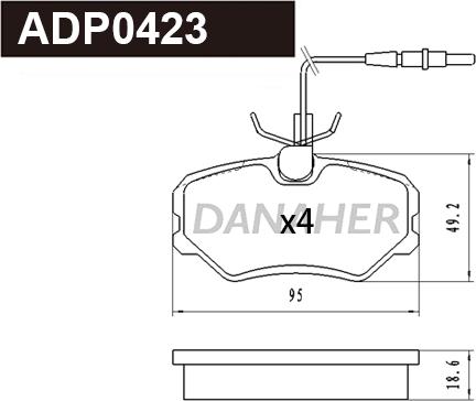 Danaher ADP0423 - Гальмівні колодки, дискові гальма autozip.com.ua