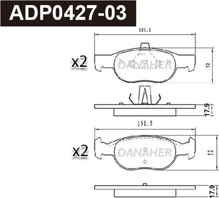 Danaher ADP0427-03 - Гальмівні колодки, дискові гальма autozip.com.ua