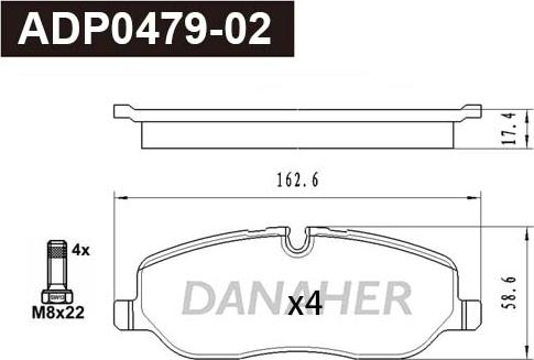 Danaher ADP0479-02 - Гальмівні колодки, дискові гальма autozip.com.ua