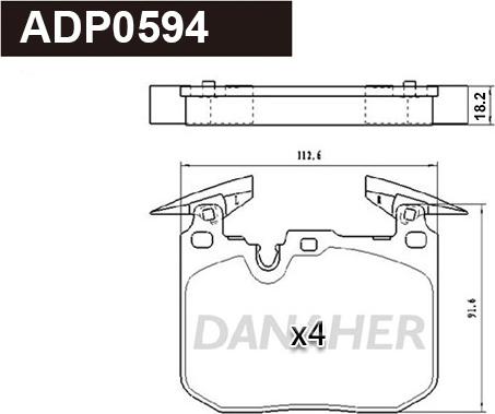 Danaher ADP0594 - Гальмівні колодки, дискові гальма autozip.com.ua