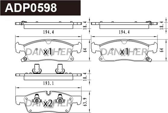 Danaher ADP0598 - Гальмівні колодки, дискові гальма autozip.com.ua