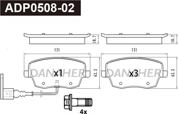 Danaher ADP0508-02 - Гальмівні колодки, дискові гальма autozip.com.ua