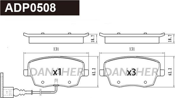 Danaher ADP0508 - Гальмівні колодки, дискові гальма autozip.com.ua