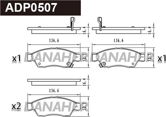 Danaher ADP0507 - Гальмівні колодки, дискові гальма autozip.com.ua