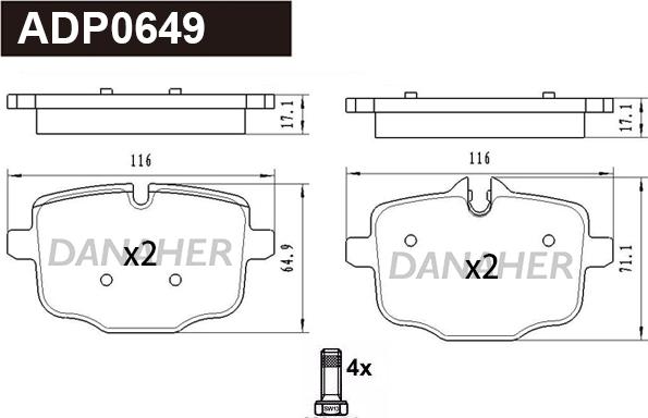 Danaher ADP0649 - Гальмівні колодки, дискові гальма autozip.com.ua