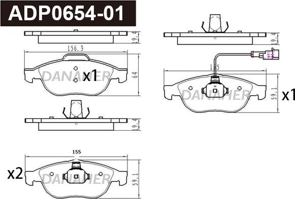 Danaher ADP0654-01 - Гальмівні колодки, дискові гальма autozip.com.ua