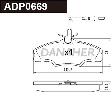 Danaher ADP0669 - Гальмівні колодки, дискові гальма autozip.com.ua