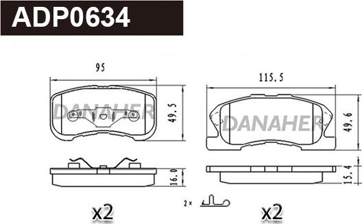 Danaher ADP0634 - Гальмівні колодки, дискові гальма autozip.com.ua