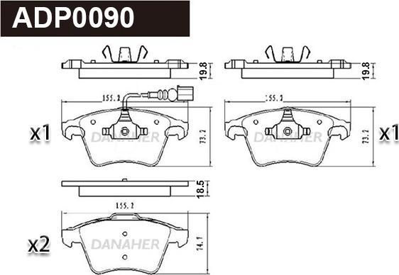 Danaher ADP0090 - Гальмівні колодки, дискові гальма autozip.com.ua