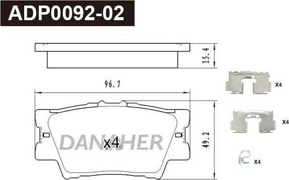 Danaher ADP0092-02 - Гальмівні колодки, дискові гальма autozip.com.ua