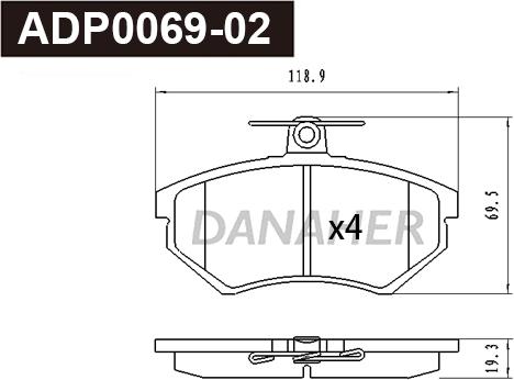 Danaher ADP0069-02 - Гальмівні колодки, дискові гальма autozip.com.ua
