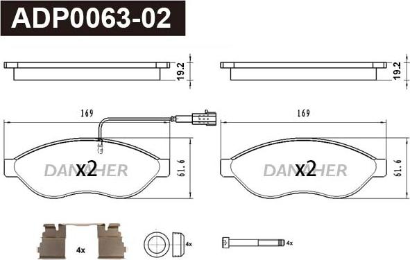 Danaher ADP0063-02 - Гальмівні колодки, дискові гальма autozip.com.ua