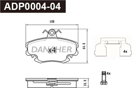 Danaher ADP0004-04 - Гальмівні колодки, дискові гальма autozip.com.ua