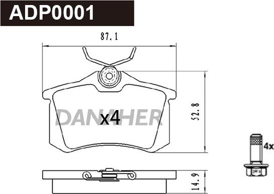 Danaher ADP0001 - Гальмівні колодки, дискові гальма autozip.com.ua