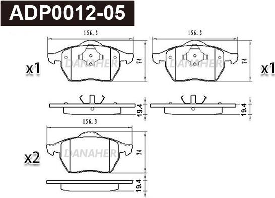 Danaher ADP0012-05 - Гальмівні колодки, дискові гальма autozip.com.ua