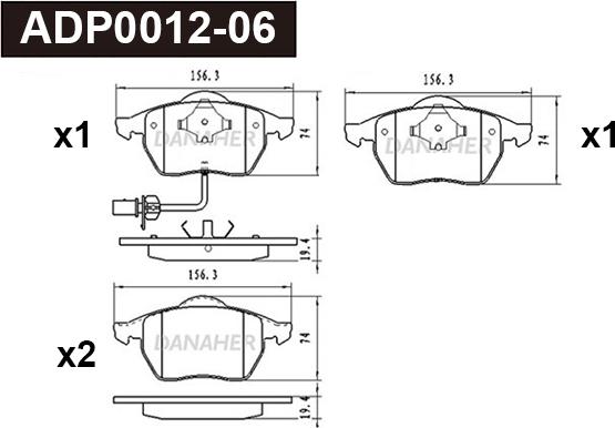 Danaher ADP0012-06 - Гальмівні колодки, дискові гальма autozip.com.ua