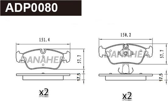 Danaher ADP0080 - Гальмівні колодки, дискові гальма autozip.com.ua