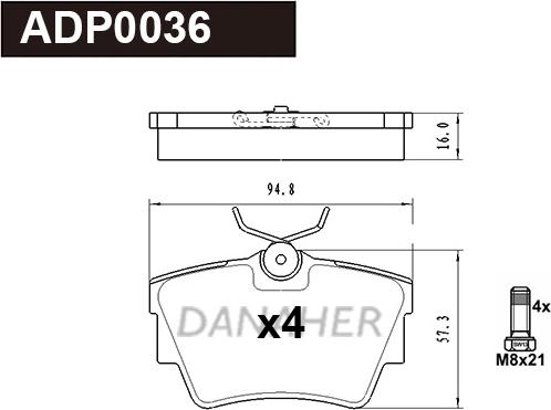 Danaher ADP0036 - Гальмівні колодки, дискові гальма autozip.com.ua