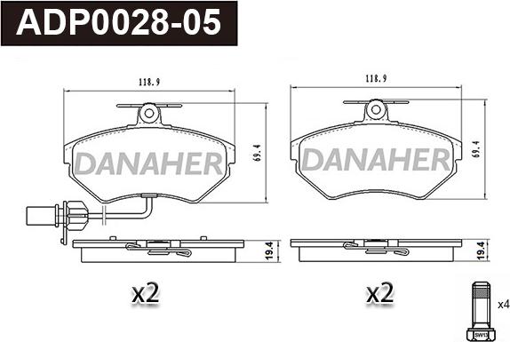 Danaher ADP0028-05 - Гальмівні колодки, дискові гальма autozip.com.ua