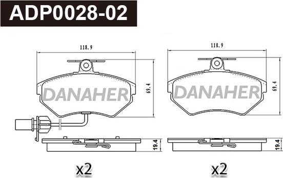 Danaher ADP0028-02 - Гальмівні колодки, дискові гальма autozip.com.ua